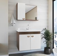 Conjunto Tirare 600 Gabinete Suspenso MDF com Espelheira e Pia Tinto/Branco