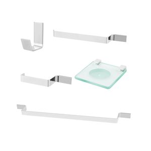 Kit Acessórios para Banheiro Premium Retangular 5 Peças Alumínio Cromado