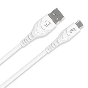 Cabo USB Tipo C Emborrachado 3A 1,2 metros Branco