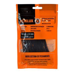 Abraçadeira Nylon 2,5mm x 100mm Preta com 100 Unidades