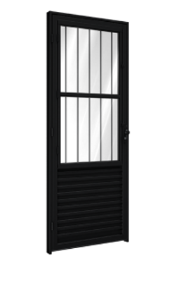 Porta Alumínio Laminada Veneziana De Giro Com Grade 215x85cm Direita Preta