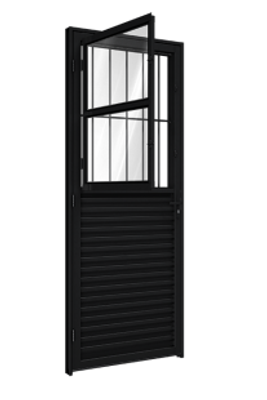 Porta Alumínio Laminada Com Postigo Veneziana De Giro Com Grade 215x85cm Direita Preta